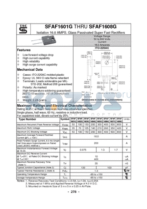 SFAF1608G datasheet - Isolation 16.0 AMPS. Glass Passivated Super Fast Rectifiers