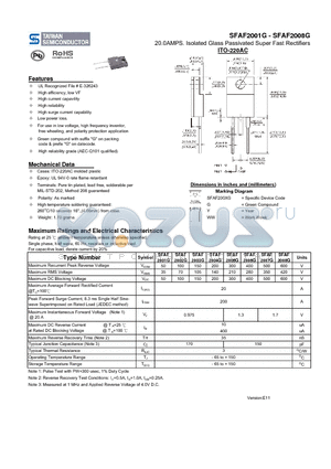 SFAF2001G datasheet - 20.0AMPS. Isolated Glass Passivated Super Fast Rectifiers