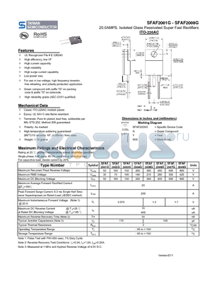 SFAF2001G_11 datasheet - 20.0AMPS. Isolated Glass Passivated Super Fast Rectifiers
