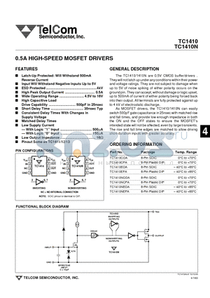 TC1410NCPA datasheet - 0.5A HIGH-SPEED MOSFET DRIVERS
