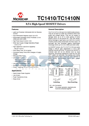 TC1410_13 datasheet - 0.5A High-Speed MOSFET Drivers