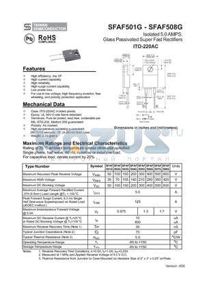 SFAF501G datasheet - Isolated 5.0 AMPS. Glass Passivated Super Fast Rectifiers