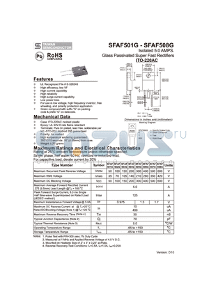 SFAF501G datasheet - Isolated 5.0 AMPS. Glass Passivated Super Fast Rectifiers