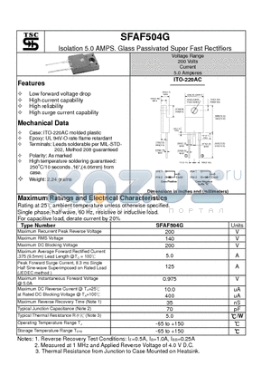 SFAF504G datasheet - Isolation 5.0 AMPS. Glass Passivated Super Fast Rectifiers