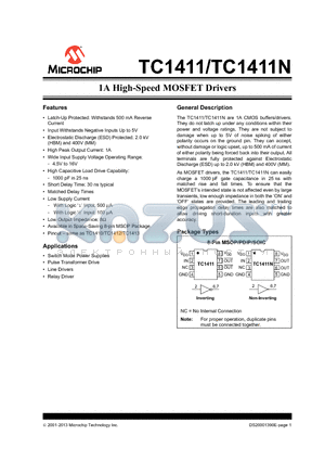 TC1411N datasheet - 1A High-Speed MOSFET Drivers