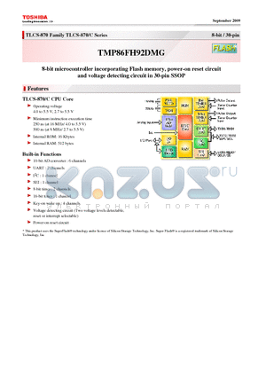 TMP86FH92DMG datasheet - 8-bit microcontroller incorporating Flash memory, power-on reset circuit and voltage detecting circuit in 30-pin SSOP