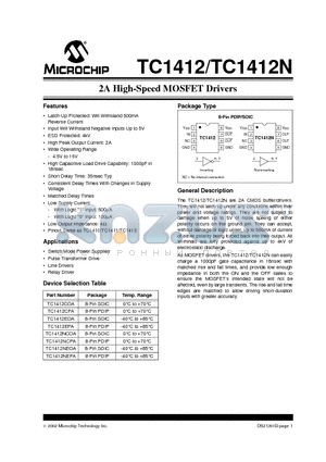 TC1412NCPA datasheet - 2A High-Speed MOSFET Drivers