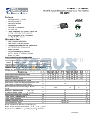SFAF508G datasheet - 5.0AMPS. Isolated Glass Passivated Super Fast Rectifiers