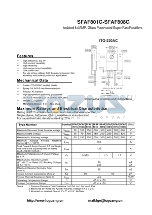 SFAF801G datasheet - Isolated 8.0AMP. Glass Passivated Super Fast Rectifiers