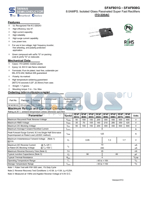 SFAF801G datasheet - 8.0AMPS. Isolated Glass Passivated Super Fast Rectifiers