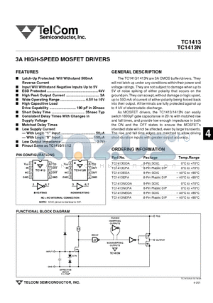 TC1413NCPA datasheet - 3A HIGH-SPEED MOSFET DRIVERS
