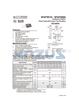 SFAF808G datasheet - Isolated 8.0 AMPS. Glass Passivated Super Fast Rectifiers