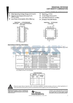 SN74HC688DWE4 datasheet - 8-BIT IDENTITY COMPARATORS