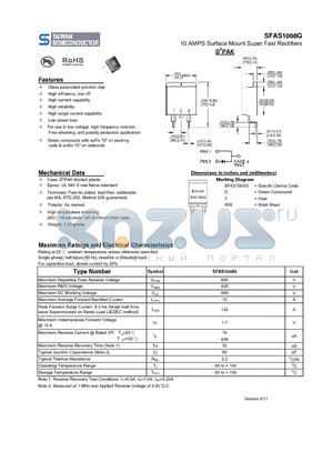 SFAS1008G datasheet - 10 AMPS Surface Mount Super Fast Rectifiers