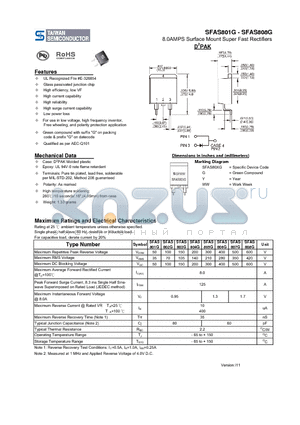 SFAS801G_11 datasheet - 8.0AMPS Surface Mount Super Fast Rectifiers