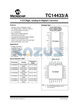 TC14433A datasheet - 3-1/2 Digit, Analog-to-Digital Converter