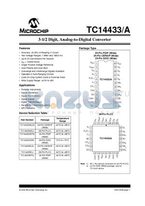 TC14433AELI datasheet - 3-1/2 Digit, Analog-to-Digital Converter