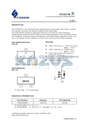 ST2301MSRG datasheet - P Channel Enhancement Mode MOSFET