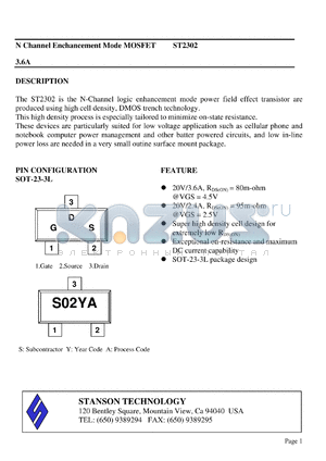 ST2302 datasheet - N Channel Enchancement Mode MOSFET