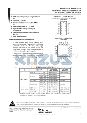 SN74HC7002PWR datasheet - QUADRUPLE POSITIVE-NOR GATES WITH SCHMITT-TRIGGER INPUTS