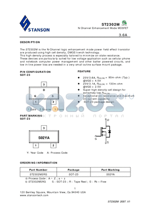 ST2302M datasheet - N Channel Enhancement Mode MOSFET