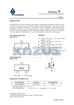 ST2305A datasheet - P Channel Enhancement Mode MOSFET
