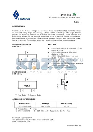 ST2305AS23RG datasheet - P Channel Enhancement Mode MOSFET