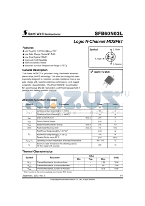 SFB60N03L datasheet - Logic N-Channel MOSFET