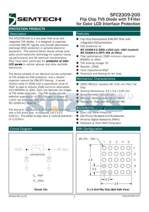 SFC2309-200 datasheet - Flip Chip TVS Diode with T-Filter for Color LCD Interface Protection