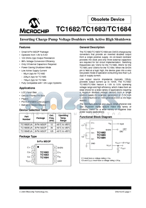 TC1682EUA datasheet - Inverting Charge Pump Voltage Doublers with Active High Shutdown