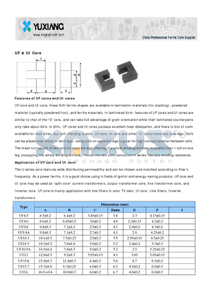 UF16A datasheet - UF cores and UI cores