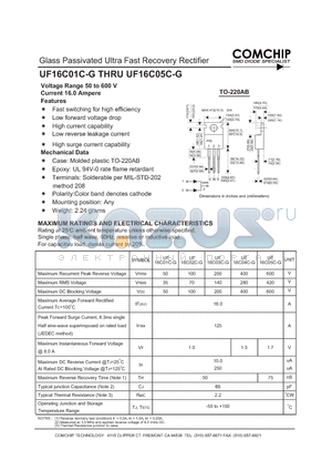 UF16C01C-G datasheet - Glass Passivated Ultra Fast Recovery Rectifier