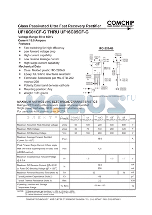 UF16C05CF-G datasheet - Glass Passivated Ultra Fast Recovery Rectifier