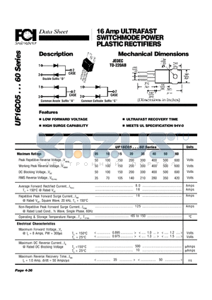 UF16C40 datasheet - 16 Amp ULTRAFAST SWITCHMODE POWER PLASTIC RECTIFIERS Mechanical Dimensions