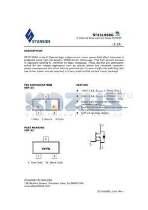 ST2319SRG datasheet - ST2319SRG is the P-Channel logic enhancement mode power field effect transistor is produced using high cell density, DMOS trench technology.