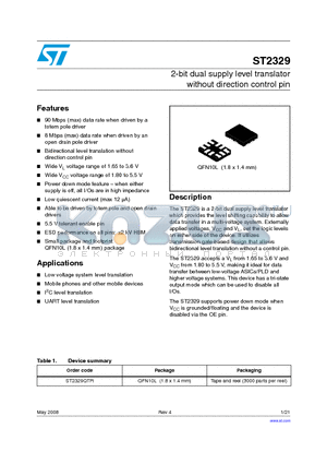 ST2329QTR datasheet - 2-bit dual supply level translator without direction control pin