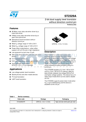 ST2329AQTR datasheet - 2-bit dual supply level translator without direction control pin