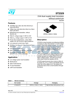 ST2329QTR datasheet - 2-bit dual supply level translator without control pin