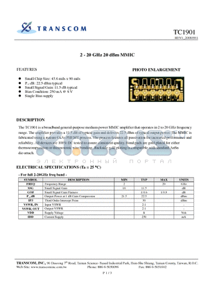 TC1901 datasheet - 2 - 20 GHz 20 dBm MMIC