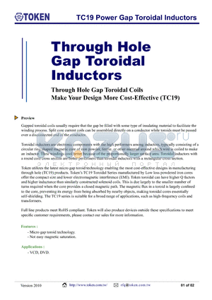 TC190606 datasheet - TC19 Power Gap Toroidal Inductors