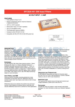 SFCS28-461SKH datasheet - SFCS28-461 EMI Input Filters