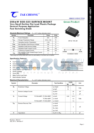 TC1N4448WT datasheet - 200mW SOD-523 SURFACE MOUNT Fast Switching Diode