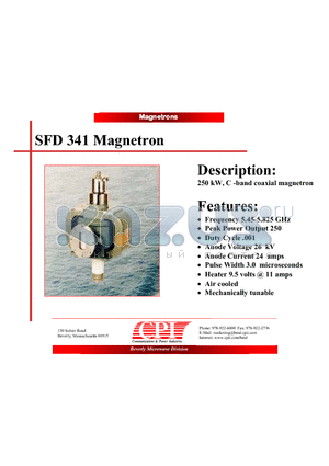 SFD341 datasheet - 250 kW, C -band coaxial magnetron