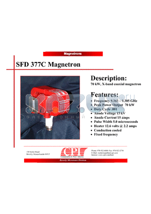 SFD377C datasheet - 70 kW, X-band coaxial magnetron
