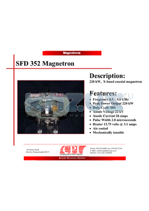 SFD352 datasheet - 220 kW, X-band coaxial magnetron