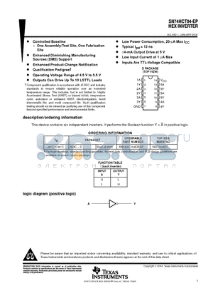 SN74HCT04-EP datasheet - HEX INVERTER