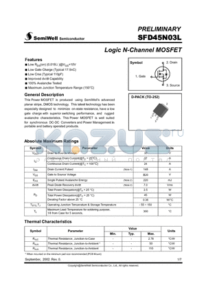 SFD45N03L datasheet - Logic N-Channel MOSFET