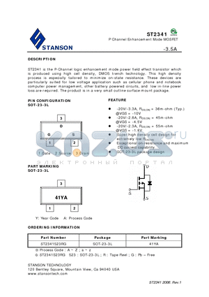 ST2341S23RG datasheet - P Channel Enhancement Mode MOSFET