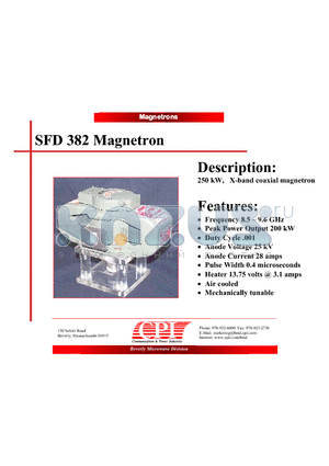 SFD382 datasheet - 250 kW, X-band coaxial magnetron