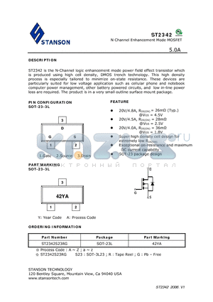 ST2342S23RG datasheet - N Channel Enhancement Mode MOSFET